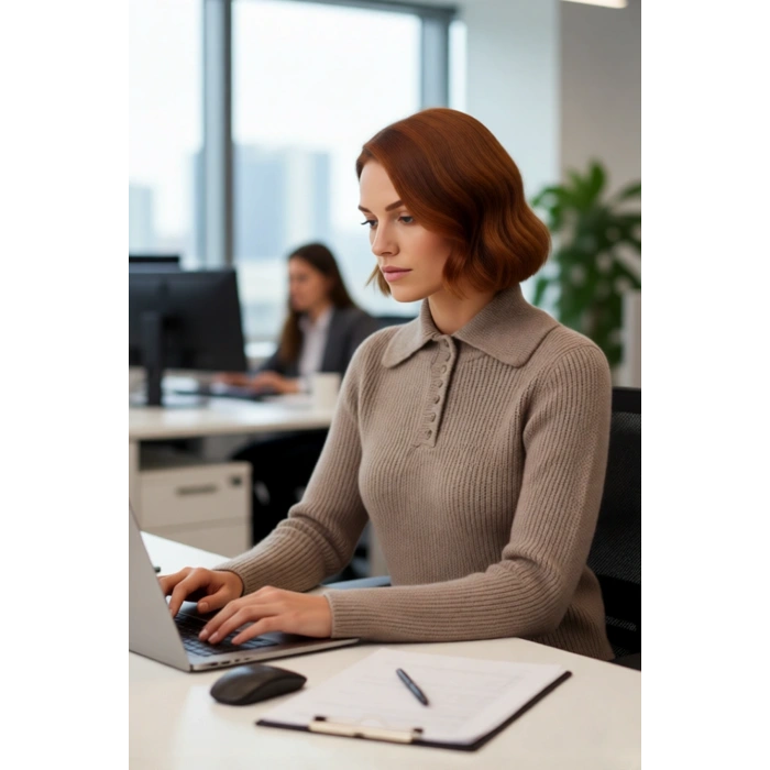 Kadın Polo Yaka Düz Desen Regular Fit Selanik Dokuma Triko Kazak İlkbahar Sonbahar Kış Stili