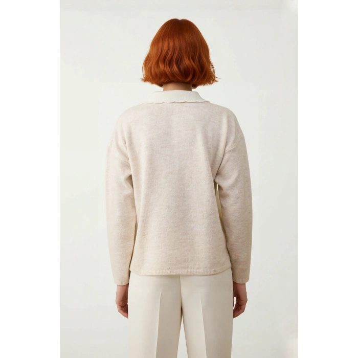 Kadın Polo Yaka Oversize Triko Kazak Düşük Kollu Rahat Kesim Günlük Şıklık Kombinleri İçin İdeal