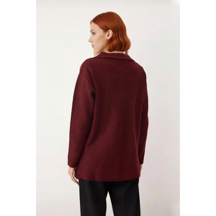 Kadın Polo Yaka Selanik Triko Kazak Kışlık Rahat Düşük Kollu Regular Kalıp Günlük Şıklık İçin