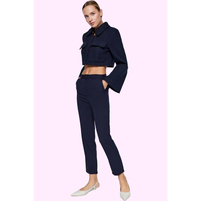 Kadın Polyester Elastan Finike Dokuma Pantolon Boru Paça Normal Bel Günlük Kaliteli Malzeme
