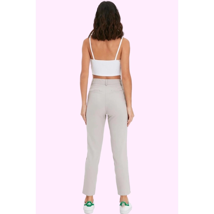 Kadın Polyester Elastan Finike Dokuma Pantolon Boru Paça Normal Bel Günlük Kaliteli Malzeme