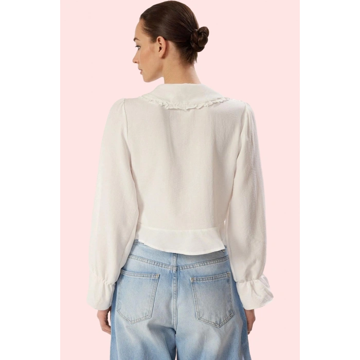 Kadın Polyester Flamlı Pamuk Dokuma Gömlek Uzun Kollu Bebe Yaka Günlük Yaz Aylarının Vazgeçilmezi