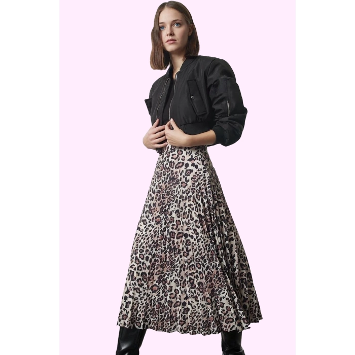 Kadın Polyester Maxi Etek Leopar Desenli A Line Kalıp Günlük Kullanım Yaz Aylarının Vazgeçilmezi