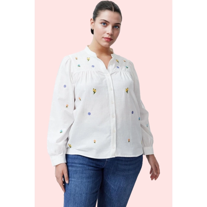 Kadın Polyester Uzun Kollu Dik Yaka Dokuma Gömlek Regular Casual Yaz Aylarının Vazgeçilmezi