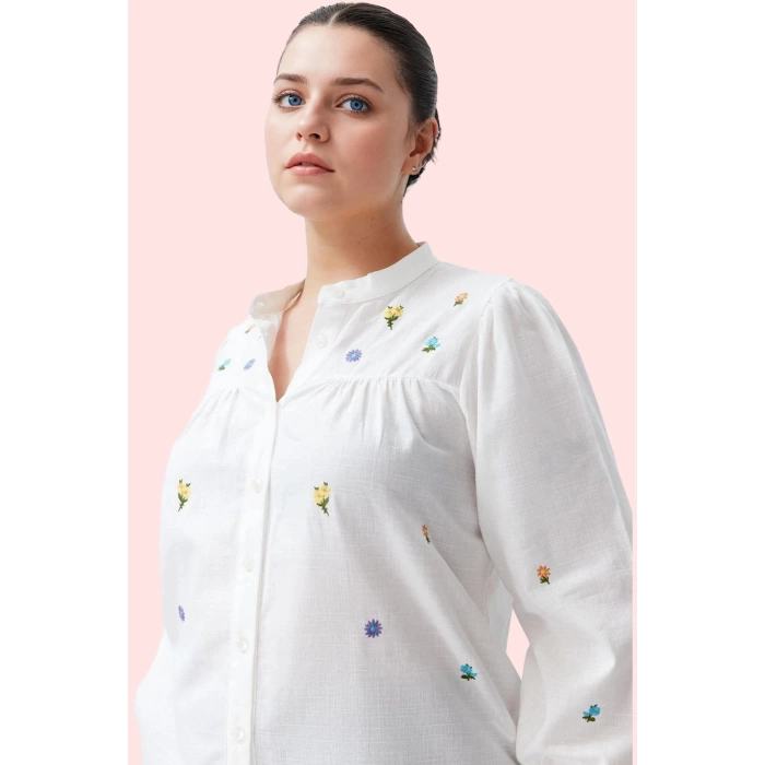 Kadın Polyester Uzun Kollu Dik Yaka Dokuma Gömlek Regular Casual Yaz Aylarının Vazgeçilmezi