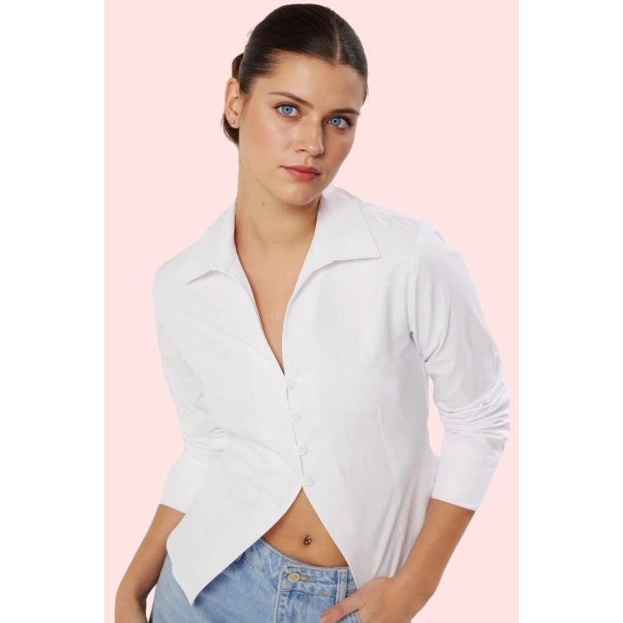 Kadın Poplin Gömlek; Düğmeli Uzun Kollu Fitted Günlük Ve İş Hayatı Yaz Aylarının Vazgeçilmezi