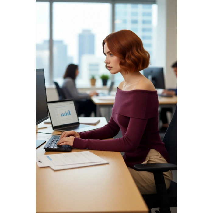 Kadın Premium İplik Fitted Carmen Yaka İnce Triko Uzun Kol Düz Kazak İlkbahar Sonbahar İçin Modern