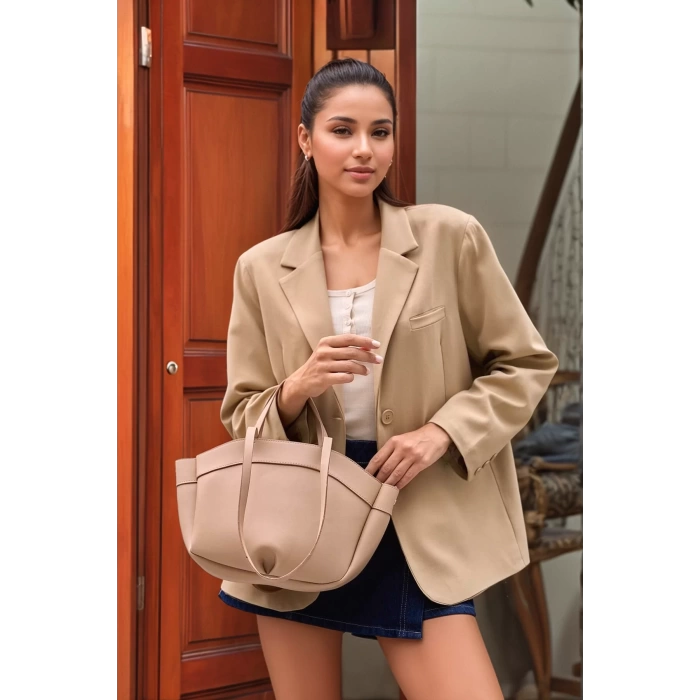 Kadın PU Deri Suni Süet Geniş Shopper Çanta Fermuarlı El ve Omuz Askılı Premium Kalite Uzun Ömürlü
