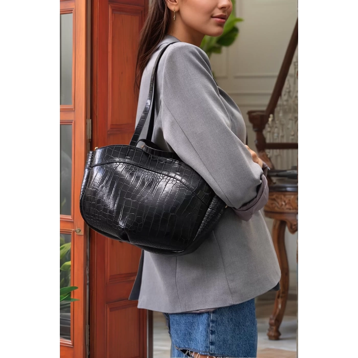 Kadın PU Deri Suni Süet Geniş Shopper Çanta Fermuarlı El ve Omuz Askılı Premium Kalite Uzun Ömürlü