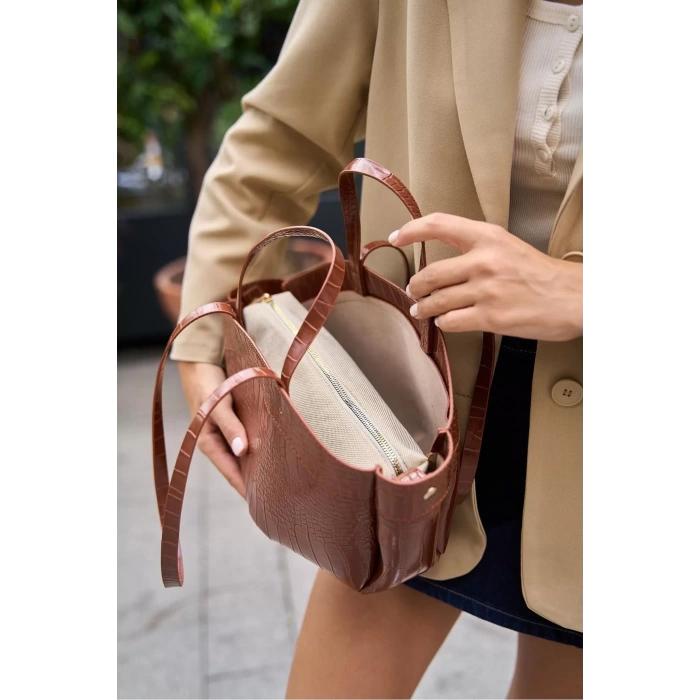 Kadın PU Deri Suni Süet Geniş Shopper Çanta Fermuarlı El ve Omuz Askılı Premium Kalite Uzun Ömürlü