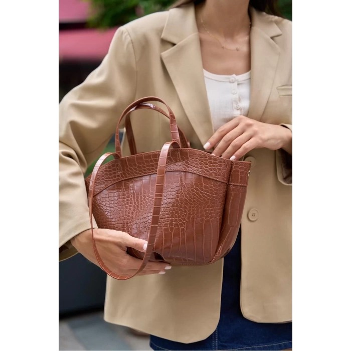 Kadın PU Deri Suni Süet Geniş Shopper Çanta Fermuarlı El ve Omuz Askılı Premium Kalite Uzun Ömürlü
