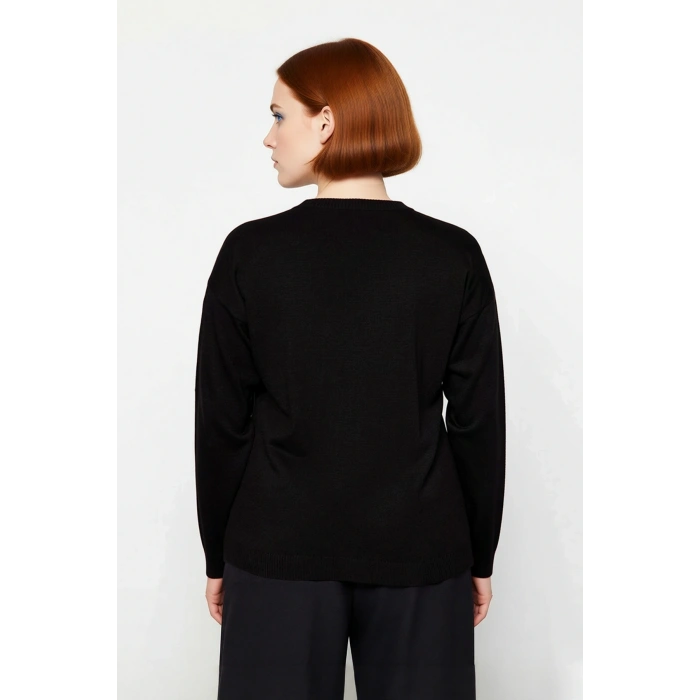 Kadın Rahat Kalıp Düz Triko Kazak Dik Yaka Uzun Kollu Tül Detaylı Günlük Şıklık İçin İdeal Seçim