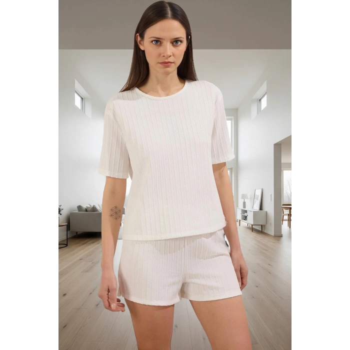 Kadın Rahat Örme Pijama Takımı Şortlu Kısa Kollu Yazlık Modern Stil Günlük Kullanım İçin