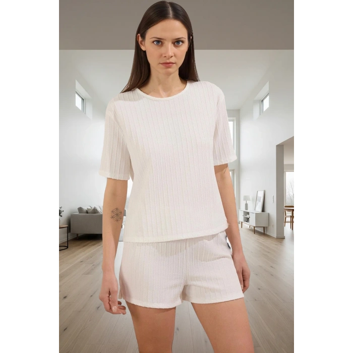 Kadın Rahat Örme Pijama Takımı Şortlu Kısa Kollu Yazlık Modern Stil Günlük Kullanım İçin