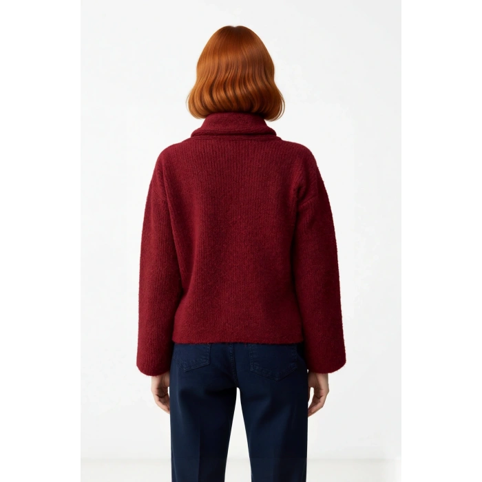 Kadın Rahat Şal Yaka Düşük Kol Kalın Triko Kazak Gri Kış Sezonu Crop Boy Günlük Kullanım Kaliteli