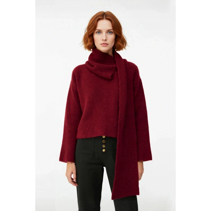 Kadın Rahat Şal Yaka Düşük Kol Kalın Triko Kazak Gri Kış Sezonu Crop Boy Günlük Kullanım Kaliteli