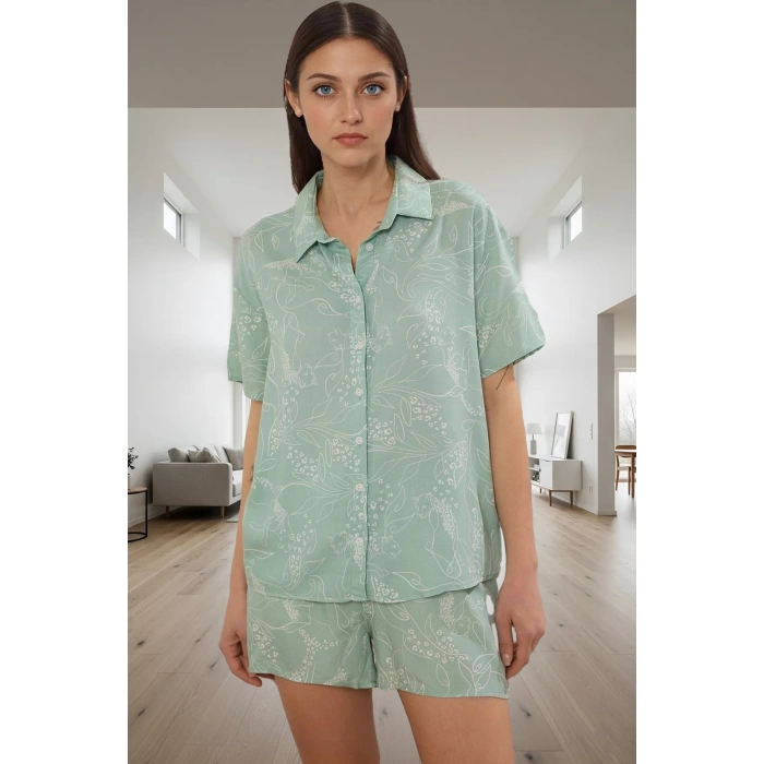 Kadın Rahat Yazlık Viskoz Pijama Takımı Şortlu Hayvan Desenli Shally Dokuma Profesyonel Görünüm