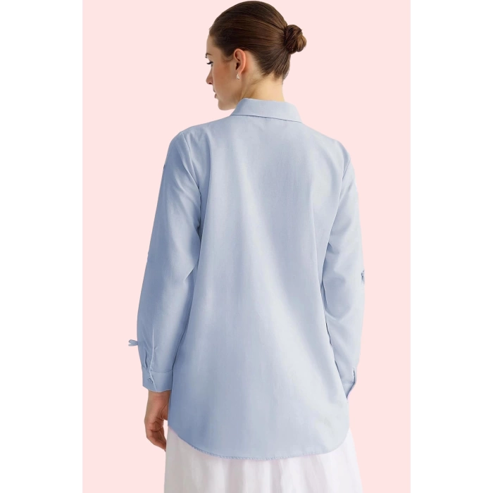 Kadın Ramadan Koleksiyonu Basic Fiyonk Detaylı Uzun Kollu Gömlek Yaz Aylarının Vazgeçilmezi