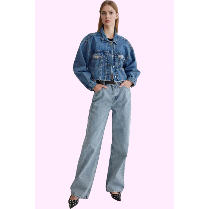 Kadın Regular Boy Denim Jean; Yüksek Bel Geniş Paça Pamuk Günlük Kullanım Kaliteli Malzeme