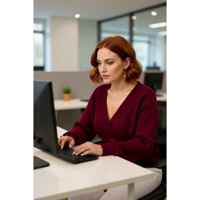 Kadın Regular Fit Selanik Dokuma Kruvaze Triko Kazak V Yaka Uzun Kol Bağlamalı Kışlık Günlük Şık