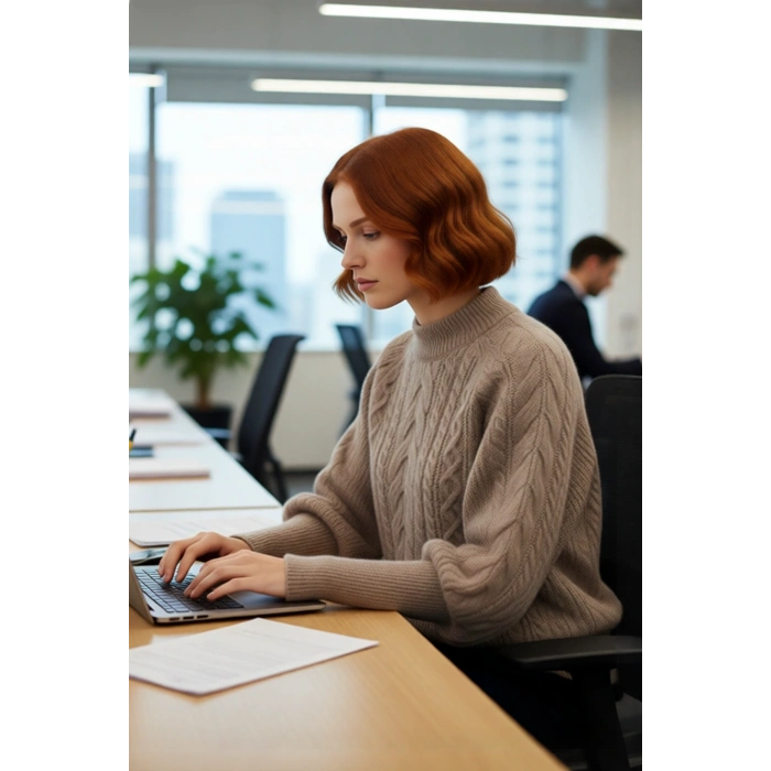 Kadın Regular Fit Yumuşak Dokulu Triko Kazak Balon Kol Dik Yaka Saç Örgü Kış Sezonu Şıklığı