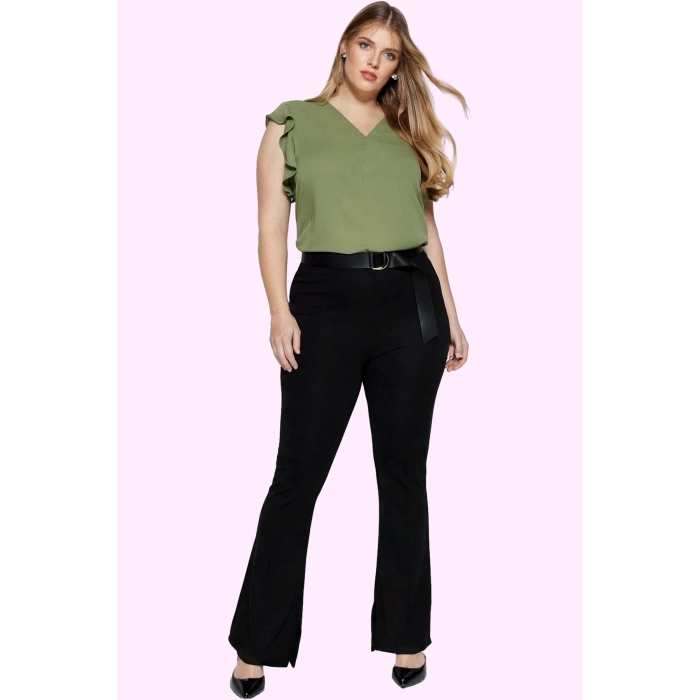 Kadın Regular Flare Pantolon Viskoz Polyester Elastan Yüksek Bel Günlük Yaz Aylarının Vazgeçilmezi