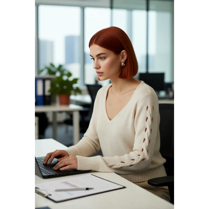 Kadın Regular Kalıp Ajurlu Uzun Kol V Yaka Triko Kazak Basic Siluet Günlük Şıklık İçin İdeal Seçim.