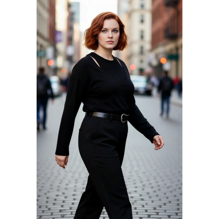 Kadın Regular Kalıp Akrilik Triko İkili Bluz Kazak Takımı V Yaka Kesimli Düz Desen Standart Kollu