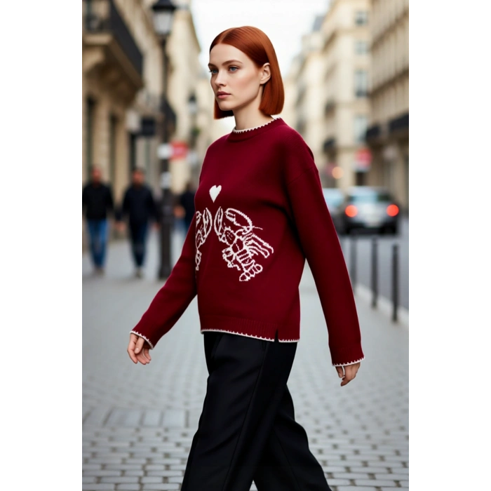 Kadın Regular Kalıp Bisiklet Yaka Düşük Kol Slogan Desenli Triko Kazak Kış Günleri İçin İdeal Seçim