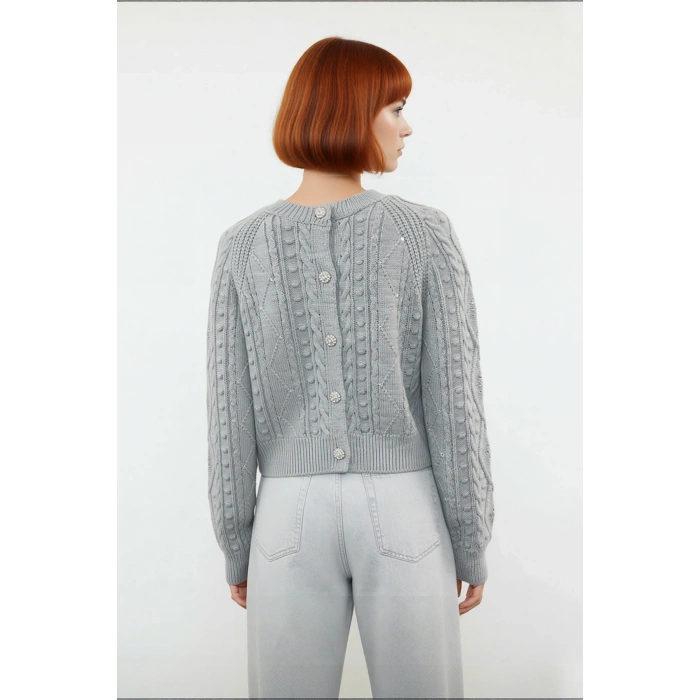 Kadın Regular Kalıp Çift Yüzlü Akrilik Triko Hırka Saç Örgü Desenli Kışlık Giyim Tarzı Kaliteli