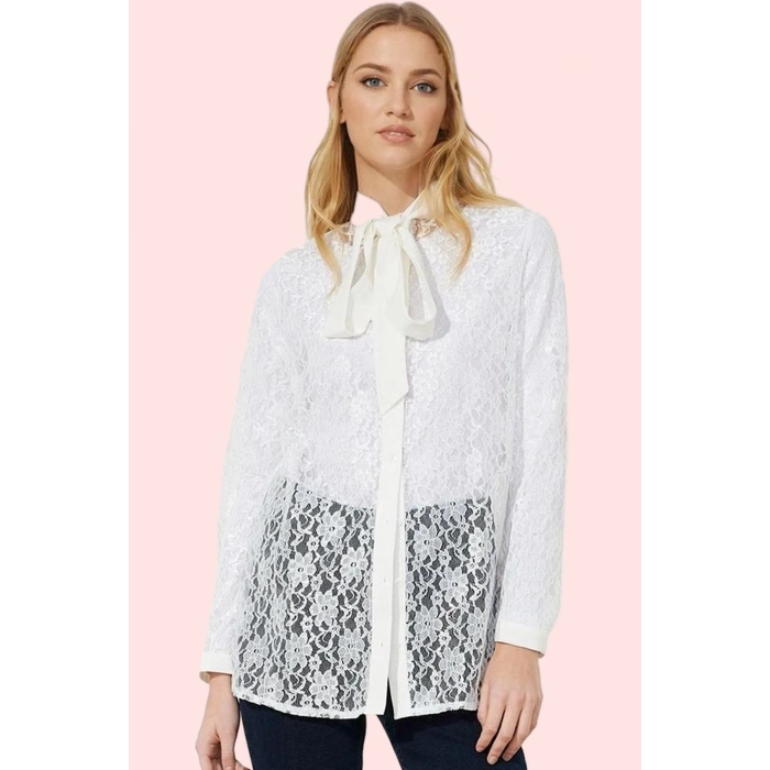 Kadın Regular Kalıp Dantel Gömlek Uzun Kollu Şal Yaka Dokuma Kumaş Casual Stil Günlük Kullanım