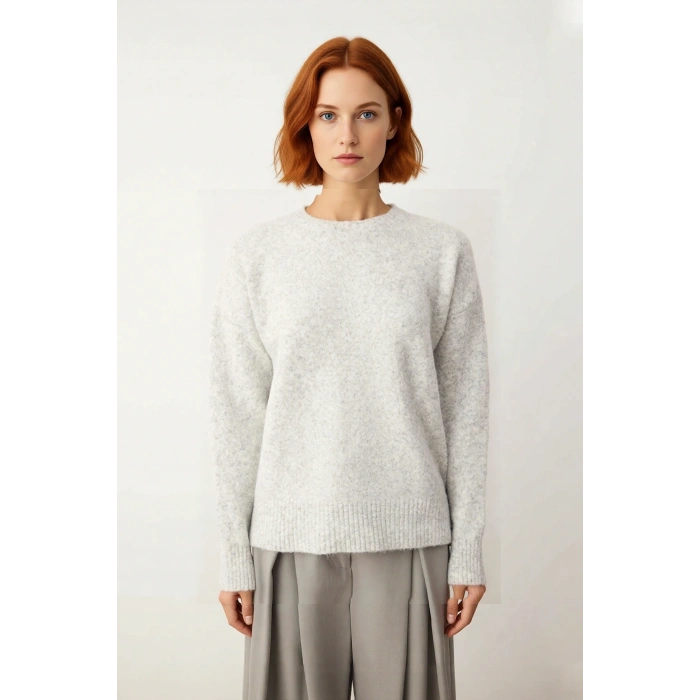 Kadın Regular Kalıp Düz Desen Bisiklet Yaka Triko Kazak Kışlık Sıcak Konforlu Günlük Stil Kaliteli