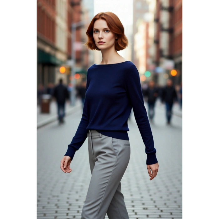 Kadın Regular Kalıp Düz Kayık Yaka Triko Kazak Crop Boy Orta Kalınlık Modern Şık Giyim Kaliteli