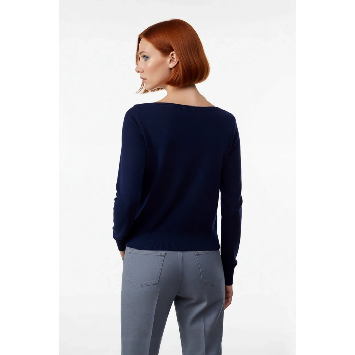 Kadın Regular Kalıp Düz Kayık Yaka Triko Kazak Crop Boy Orta Kalınlık Modern Şık Giyim Kaliteli