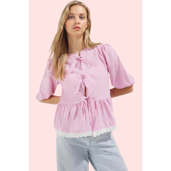 Kadın Regular Kalıp Ekose Terrycotton Gömlek Bisiklet Yaka Günlük Kombinler Modern Tasarım