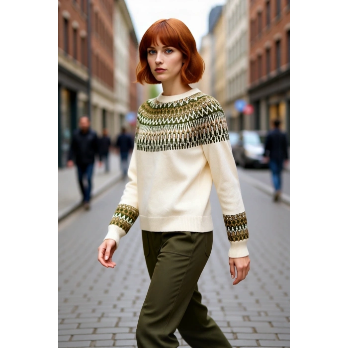Kadın Regular Kalıp Etnik Desenli Bisiklet Yaka Reglan Kol Triko Kazak Kış Günleri İçin İdeal Şıklık
