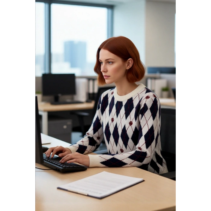 Kadın Regular Kalıp Kalın Baklava Desenli Pike Dokuma Triko Kazak Kışlık Şıklık ve Rahatlık Sunar