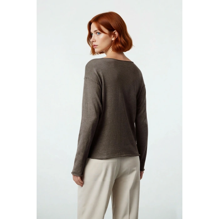 Kadın Regular Kalıp Kayık Yaka Uzun Kollu Triko Kazak Günlük Şıklık İçin İdeal Seçim Kaliteli