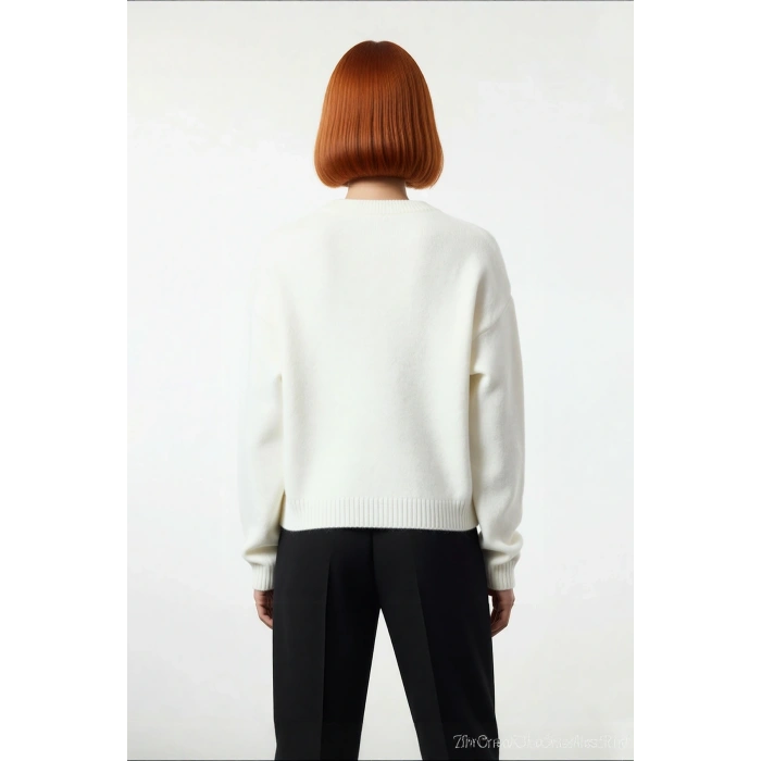 Kadın Regular Kalıp Modern Kurdele Desenli Bisiklet Yaka Uzun Kollu Triko Kazak Kış Şıklığı