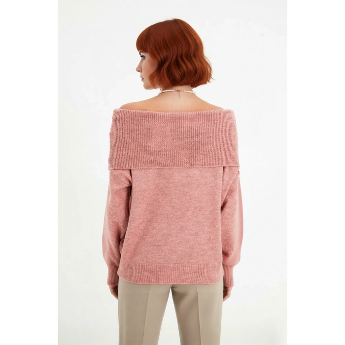 Kadın Regular Kalıp Omuz Dekolteli Düz Desen Triko Kazak Soğuk Havalar İçin Şık Seçim Kaliteli