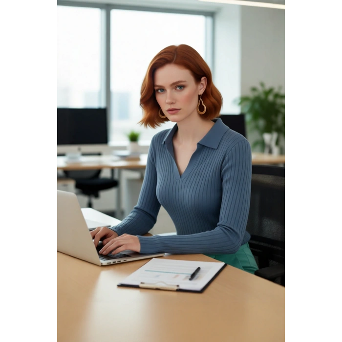 Kadın Regular Kalıp Polo Yaka Fitilli Uzun Kollu Triko Kazak Basic Şıklık Sunan Kışlık Tasarım