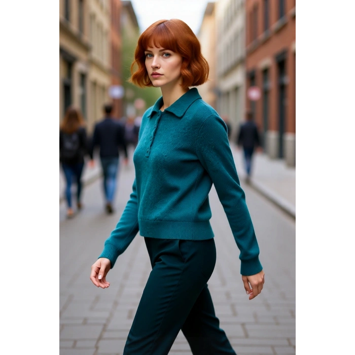 Kadın Regular Kalıp Polo Yaka Triko Kazak Kış Sezonu İçin Özel Tasarım Rahat Şık ve Konforlu