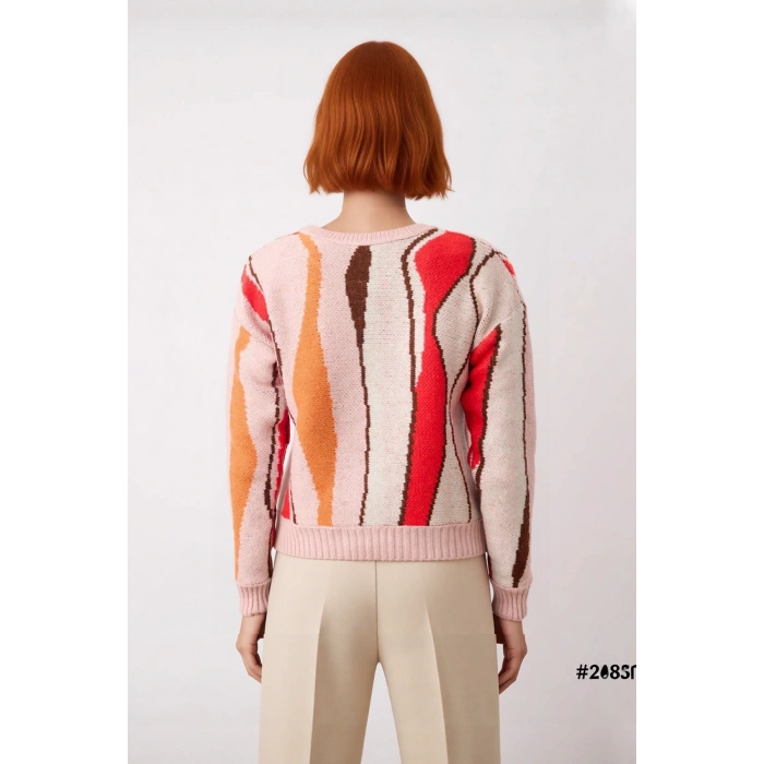 Kadın Regular Kalıp Renk Bloklu Bisiklet Yaka Triko Kazak Kışlık Düşük Kol Rahat Giyim Kaliteli