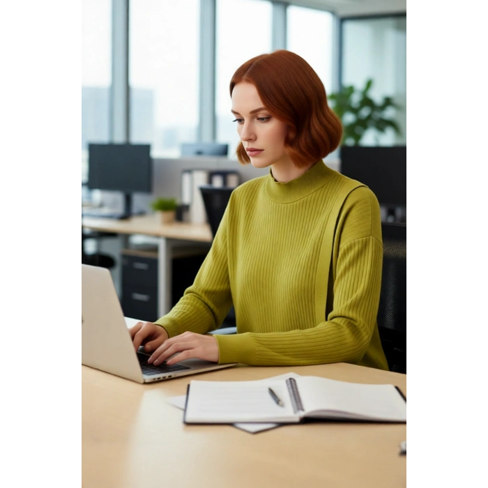 Kadın Regular Kalıp Ribana Dokulu Triko Kazak Tesettür Giyim İçin Şık Ve Rahat Uzun Kollu Tasarım