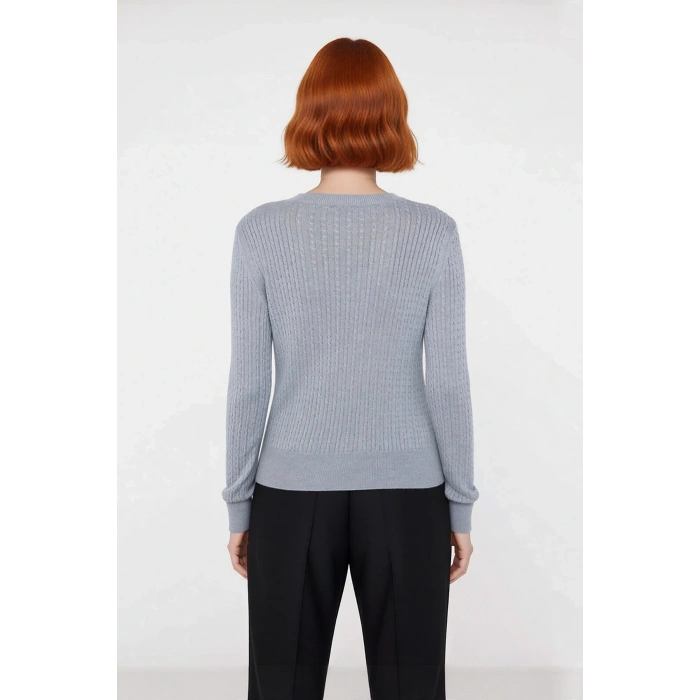 Kadın Regular Kalıp Saç Örgü Desenli Bisiklet Yaka Nakış Detaylı Triko Kazak Günlük Şıklık Ve Konfor