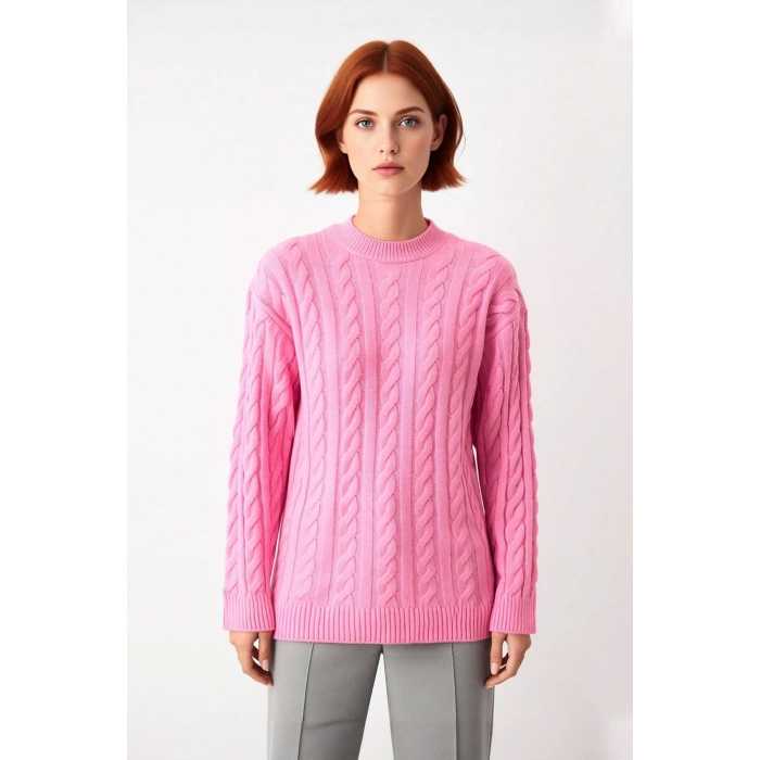 Kadın Regular Kalıp Saç Örgü Triko Kazak Bisiklet Yaka Uzun Kollu Günlük Kış Kombinleri İçin