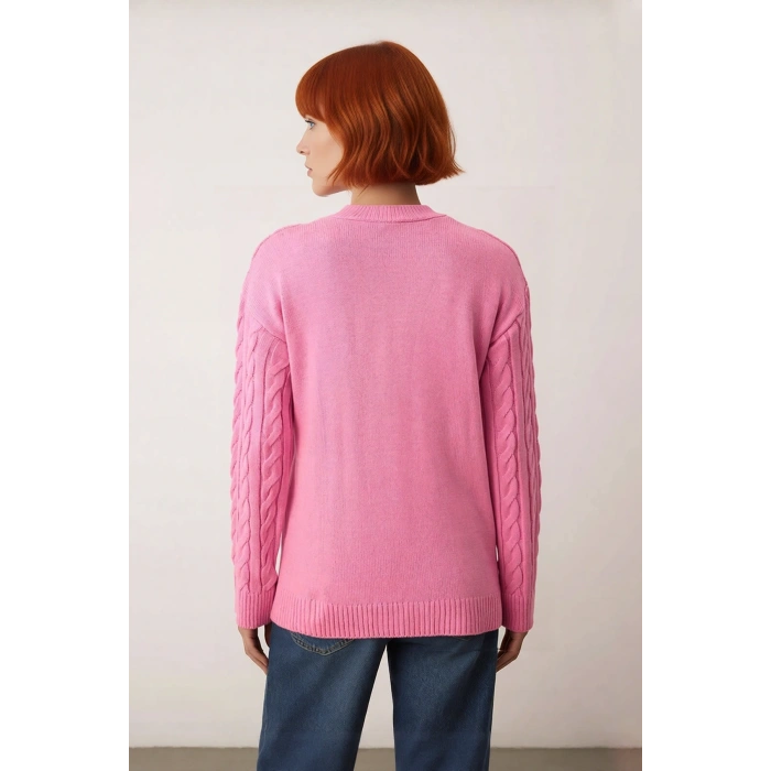 Kadın Regular Kalıp Saç Örgü Triko Kazak Bisiklet Yaka Uzun Kollu Günlük Kış Kombinleri İçin