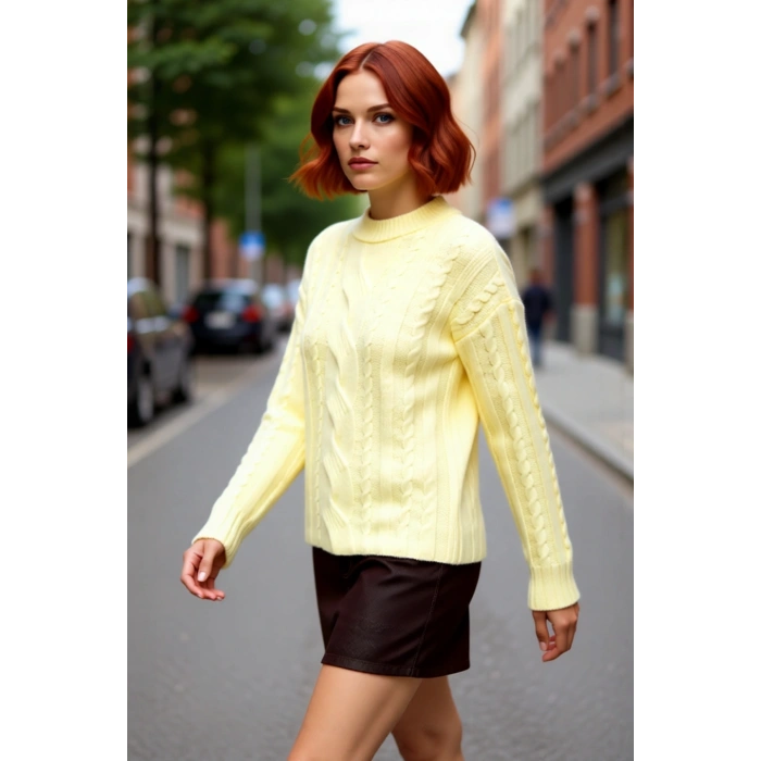 Kadın Regular Kalıp Saç Örgü Triko Kazak Soğuk Havalarda Konfor Ve Şıklığı Bir Arada Sunuyor.