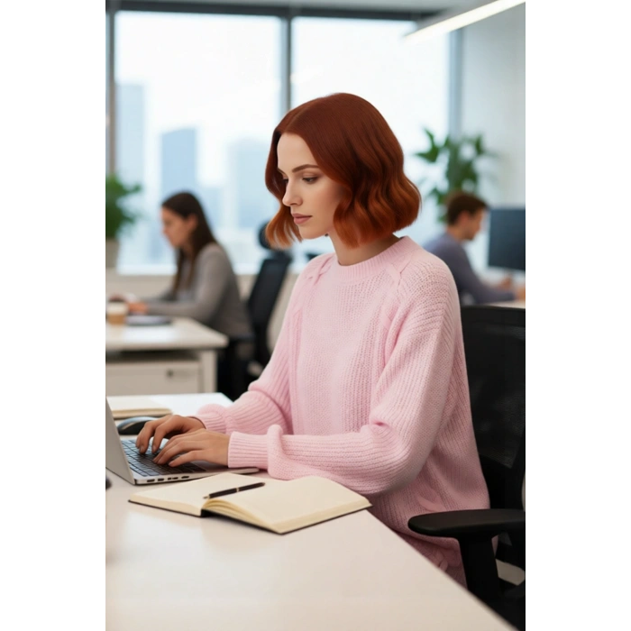 Kadın Regular Kalıp Selanik Dokuma Örgü Detaylı Bisiklet Yaka Uzun Kollu Akrilik Triko Kazak