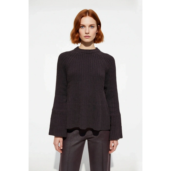 Kadın Regular Kalıp Sürdürülebilir Triko Kazak Reglan Kollu Peplum Detaylı Orta Kalınlıkta Günlük